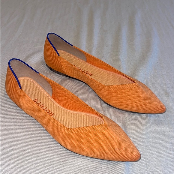 Rothy’s Tangerine Flats, with blue trim on back SZ 8 EUC - Picture 8 of 11